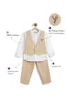 Tiber Taber_White Cotton Embroidery Beige Designer Boys Waistcoat Set _Online_at_Aza_Fashions