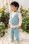 Shop_Tiber Taber_Cream Cotton Embroidery Designer Blue Boys Suit _at_Aza_Fashions