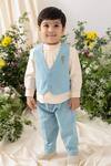 Buy_Tiber Taber_Cream Cotton Embroidery Designer Blue Boys Suit _at_Aza_Fashions