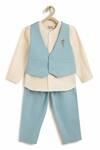 Tiber Taber_Cream Cotton Embroidery Designer Blue Boys Suit _Online