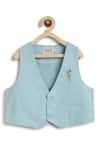 Buy_Tiber Taber_Cream Cotton Embroidery Designer Blue Boys Suit _Online