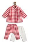Shop_Tiber Taber_Red Cotton Checked Jhabla And Pyjama Set _at_Aza_Fashions