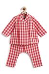 Tiber Taber_Red Cotton Checked Jhabla And Pyjama Set _at_Aza_Fashions