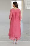 Shop_Silai Studio_Pink Chanderi Embroidery Split V-neck Misty Tulips Bandhani Kurta Set _at_Aza_Fashions