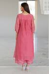 Shop_Silai Studio_Pink Chanderi Embroidery Split V-neck Misty Tulips Bandhani Kurta _at_Aza_Fashions