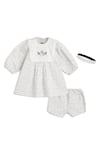 Buy_Tiber Taber_White Cotton Embroidery, Lace Floral Print Dress Set 