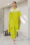 Shop_Silai Studio_Green Linen, Viscose Applique Round Neck Sunflower Tunic 