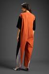 Shop_Deepika Arora_Orange Cotton Collared Designer Color Block Jumpsuit _at_Aza_Fashions