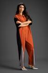 Buy_Deepika Arora_Orange Cotton Collared Designer Color Block Jumpsuit _at_Aza_Fashions