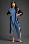 Buy_Deepika Arora_Blue Cotton Round Neck Color Block Designer Jumpsuit _at_Aza_Fashions