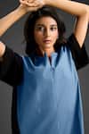 Shop_Deepika Arora_Blue Cotton Round Neck Color Block Designer Jumpsuit _Online_at_Aza_Fashions