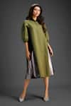 Shop_Deepika Arora_Green Cotton Collared Designer Dress _Online_at_Aza_Fashions