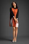 Deepika Arora_Orange Cotton Round Neck Designer Color Block Dress _Online_at_Aza_Fashions