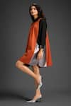 Buy_Deepika Arora_Orange Cotton Round Neck Designer Color Block Dress _Online_at_Aza_Fashions
