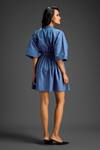 Shop_Deepika Arora_Blue Cotton Round Neck Designer Embellished Dress _at_Aza_Fashions