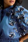 Buy_Deepika Arora_Blue Cotton Round Neck Designer Embellished Dress _Online_at_Aza_Fashions