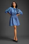 Buy_Deepika Arora_Blue Cotton Round Neck Designer Embellished Dress _at_Aza_Fashions