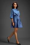 Deepika Arora_Blue Cotton Round Neck Designer Embellished Dress _at_Aza_Fashions