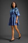 Buy_Deepika Arora_Blue Cotton Round Neck Designer Embellished Dress 