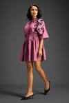 Deepika Arora_Pink Cotton Round Neck Sleeve Embellished Dress _Online_at_Aza_Fashions
