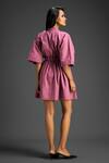 Shop_Deepika Arora_Pink Cotton Round Neck Sleeve Embellished Dress _at_Aza_Fashions