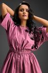 Shop_Deepika Arora_Pink Cotton Round Neck Sleeve Embellished Dress _Online_at_Aza_Fashions
