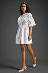 Shop_Deepika Arora_White Cotton Collared Designer Dress _Online_at_Aza_Fashions