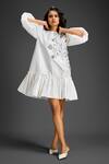 Buy_Deepika Arora_White Cotton Embroidery Round Neck Designer Dress _Online_at_Aza_Fashions