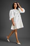 Shop_Deepika Arora_White Cotton Embroidery Round Neck Designer Dress _Online_at_Aza_Fashions