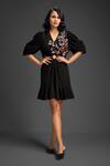 Buy_Deepika Arora_Black Cotton Embroidery V-neck Designer Dress _at_Aza_Fashions
