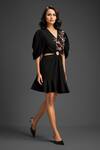 Deepika Arora_Black Cotton Embroidery V-neck Designer Dress _Online_at_Aza_Fashions