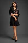 Deepika Arora_Black Cotton Embroidery V-neck Designer Dress _at_Aza_Fashions
