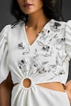 Buy_Deepika Arora_White Cotton Embroidery V-neck Designer Embellished Dress _Online_at_Aza_Fashions