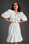 Shop_Deepika Arora_White Cotton Embroidery V-neck Designer Embellished Dress _Online_at_Aza_Fashions