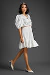 Deepika Arora_White Cotton Embroidery V-neck Designer Embellished Dress _at_Aza_Fashions