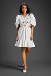 Buy_Deepika Arora_White Cotton Embroidery V-neck Designer Embellished Dress _at_Aza_Fashions