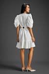 Shop_Deepika Arora_White Cotton Embroidery V-neck Designer Embellished Dress _at_Aza_Fashions