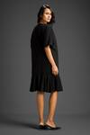 Shop_Deepika Arora_Black Cotton Metallic Thread, Embroidery V-neck Dress _at_Aza_Fashions