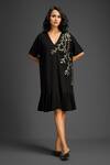 Buy_Deepika Arora_Black Cotton Metallic Thread, Embroidery V-neck Dress _at_Aza_Fashions