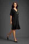 Buy_Deepika Arora_Black Cotton Metallic Thread, Embroidery V-neck Dress _Online_at_Aza_Fashions