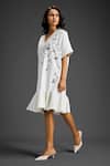 Deepika Arora_White Cotton V-neck Designer Embellished Dress _Online_at_Aza_Fashions