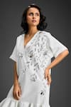 Buy_Deepika Arora_White Cotton V-neck Designer Embellished Dress _Online_at_Aza_Fashions