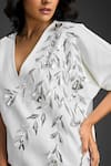 Buy_Deepika Arora_White Cotton V-neck Designer Embellished Dress 