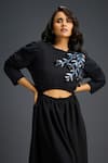 Buy_Deepika Arora_Black Cotton Metallic Thread Round Neck Embroidered Dress _Online_at_Aza_Fashions