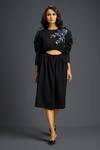 Buy_Deepika Arora_Black Cotton Metallic Thread Round Neck Embroidered Dress _at_Aza_Fashions