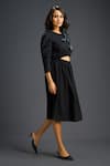 Shop_Deepika Arora_Black Cotton Metallic Thread Round Neck Embroidered Dress _Online_at_Aza_Fashions
