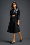 Deepika Arora_Black Cotton Metallic Thread Round Neck Embroidered Dress _at_Aza_Fashions