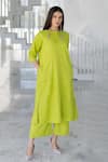 Buy_Silai Studio_Green Linen, Viscose Round Neck Avocado Kurta Set _at_Aza_Fashions