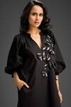 Deepika Arora_Black Cotton V-neck Embellished Dress _Online_at_Aza_Fashions