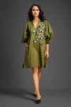 Buy_Deepika Arora_Green Cotton V-neck Designer Dress With Embellishments _at_Aza_Fashions